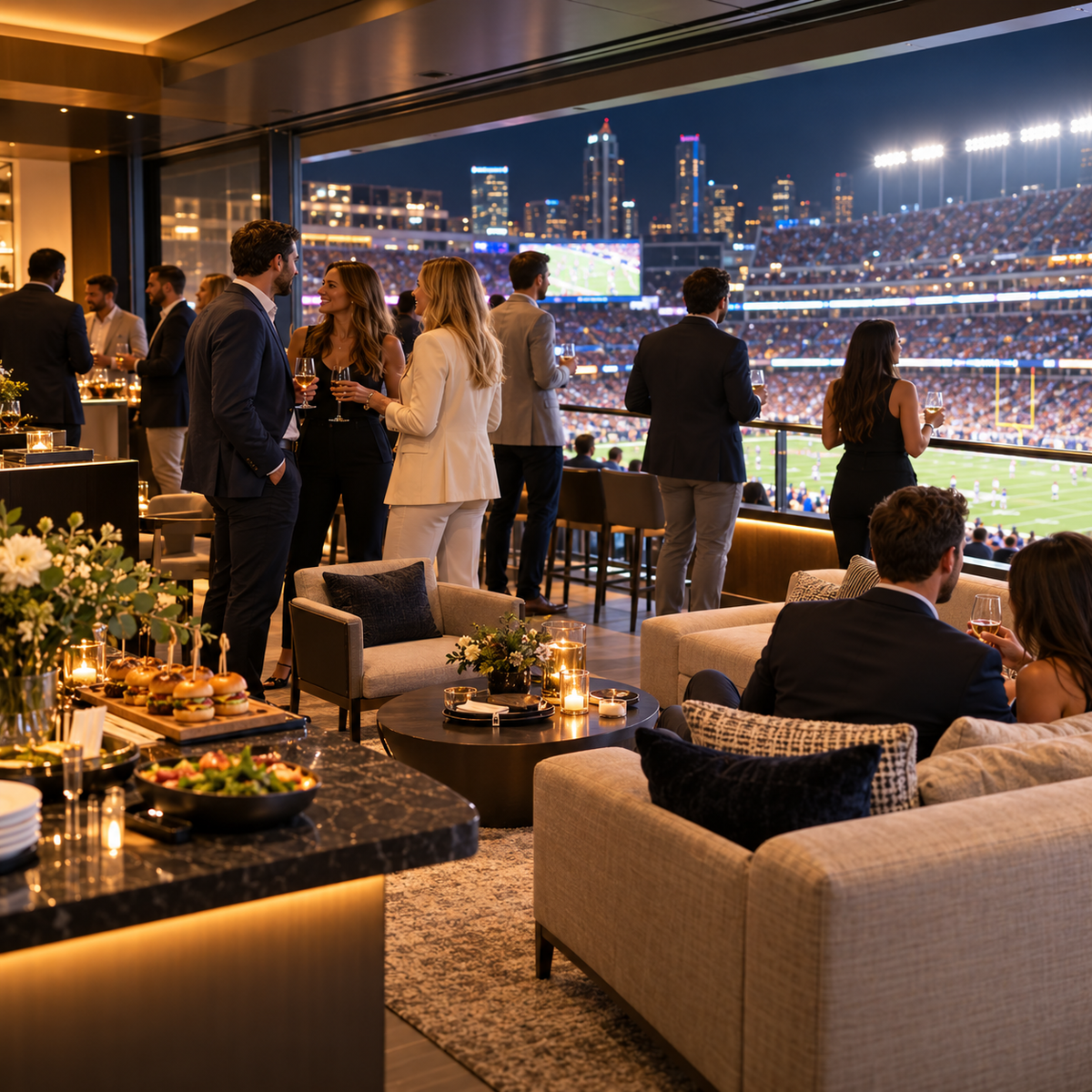 Executives watching a game from a private stadium suite